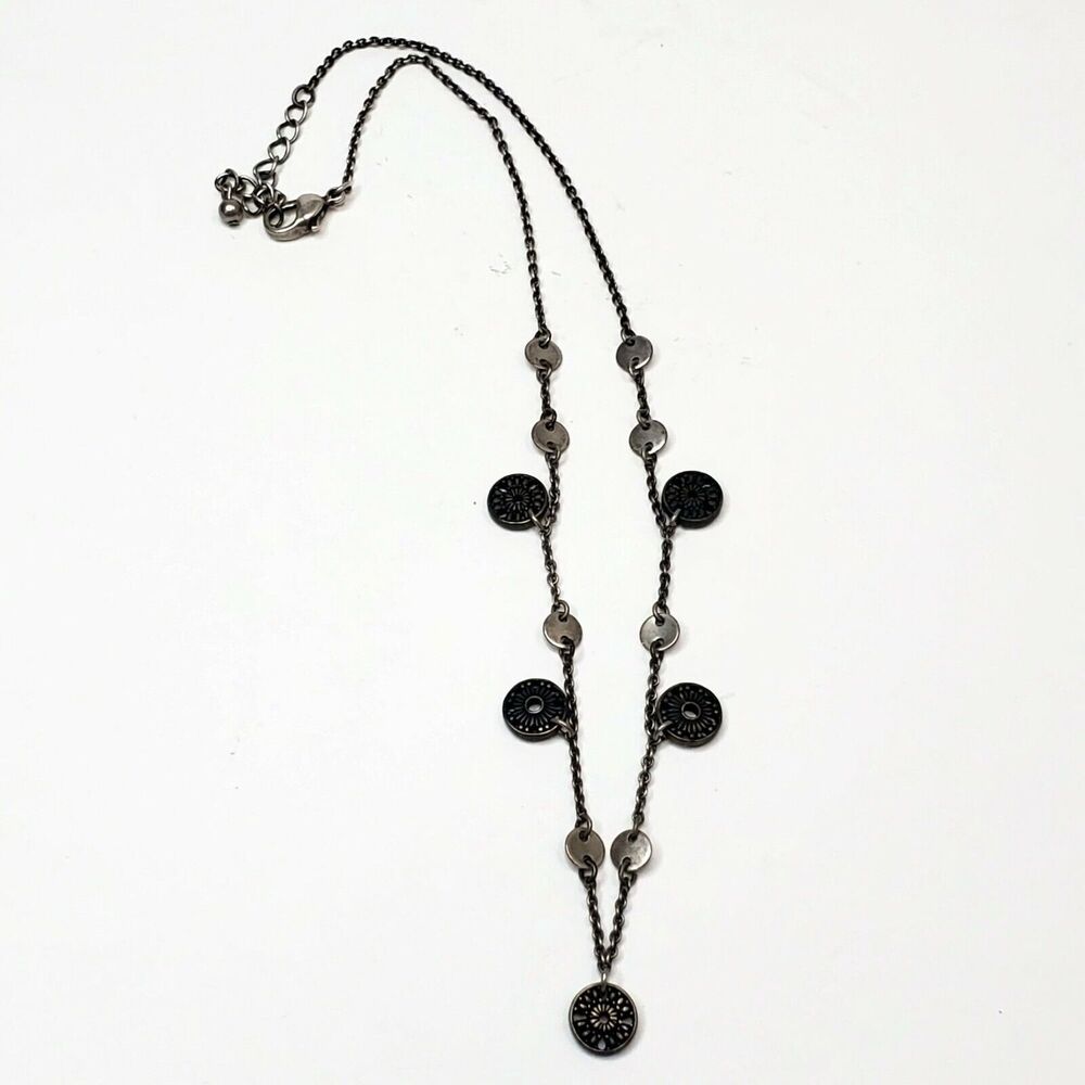 Silver Tone Flower Charm Chain Necklace 18"